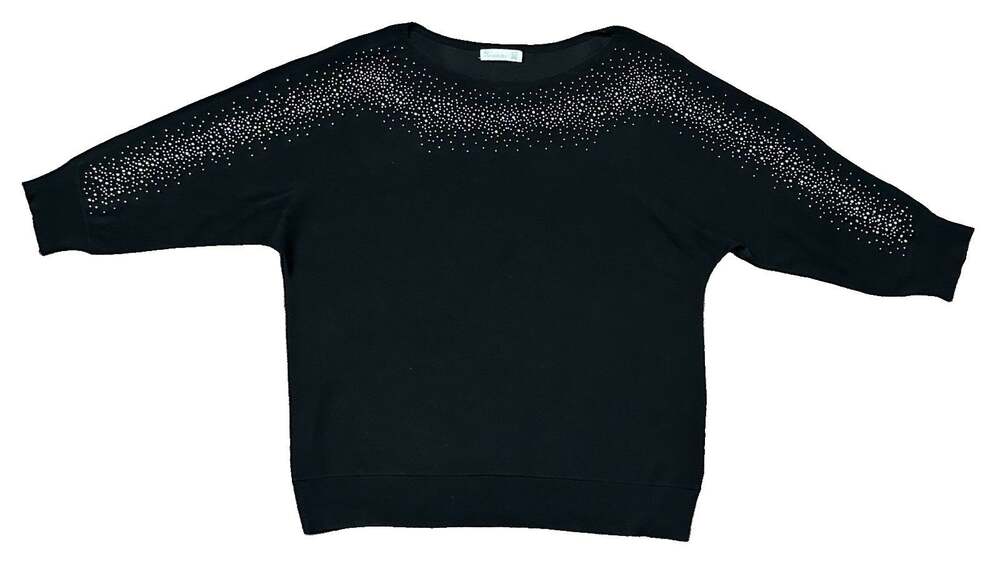89th + Madison Women XL Black Rhinestone Embellished Dolman Sleeve Sweater Top